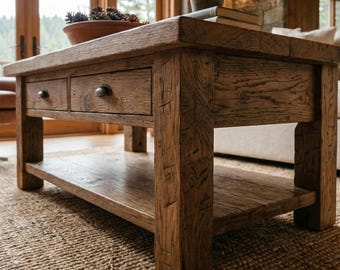 Handmade Coffee Table with Drawers, Rustic Coffee Table for Living Room, Solid Barn Wood Table, Reclaimed Wood Coffee Table Side Table