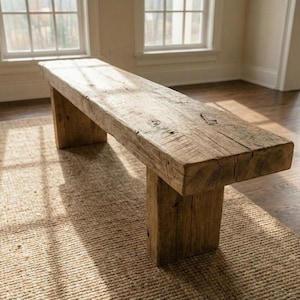 Handmade Reclaimed Wood Entryway Bench, Rustic Chestnut Bench 画像 3