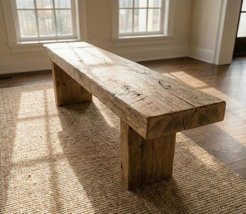 Handmade Reclaimed Wood Entryway Bench, Rustic Chestnut Bench 画像 3