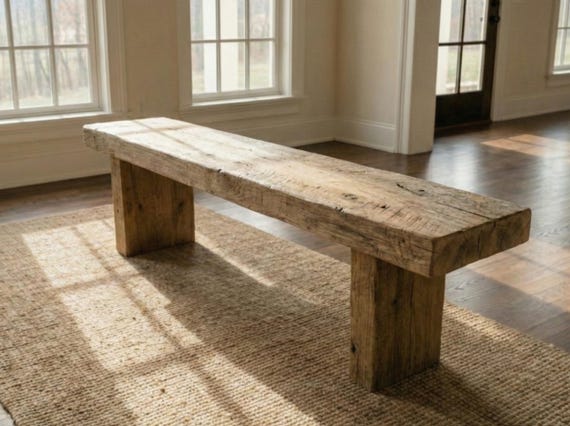 Handmade Reclaimed Wood Entryway Bench, Rustic Chestnut Bench