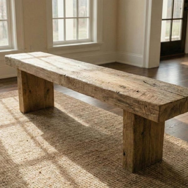 Banc d'entrée en bois de récupération fait main, banc en châtaignier rustique