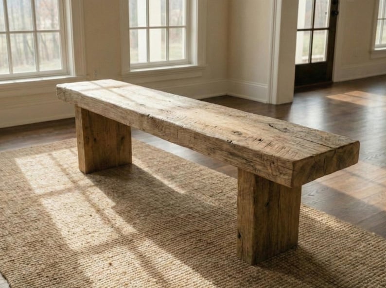 Handmade Reclaimed Wood Entryway Bench, Rustic Chestnut Bench 画像 1