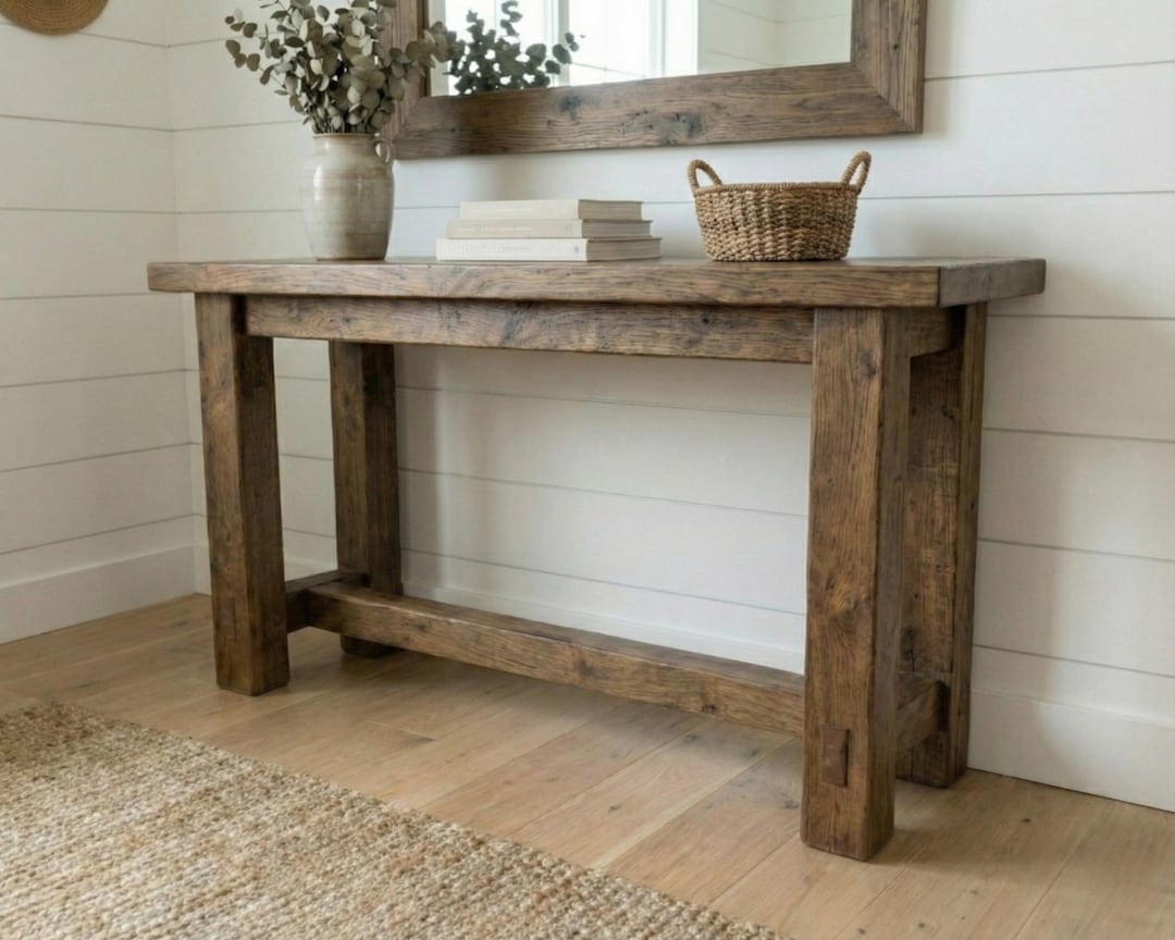 Rustic Solid Wood Console Table, Handmade Farmhouse Entryway Table ...