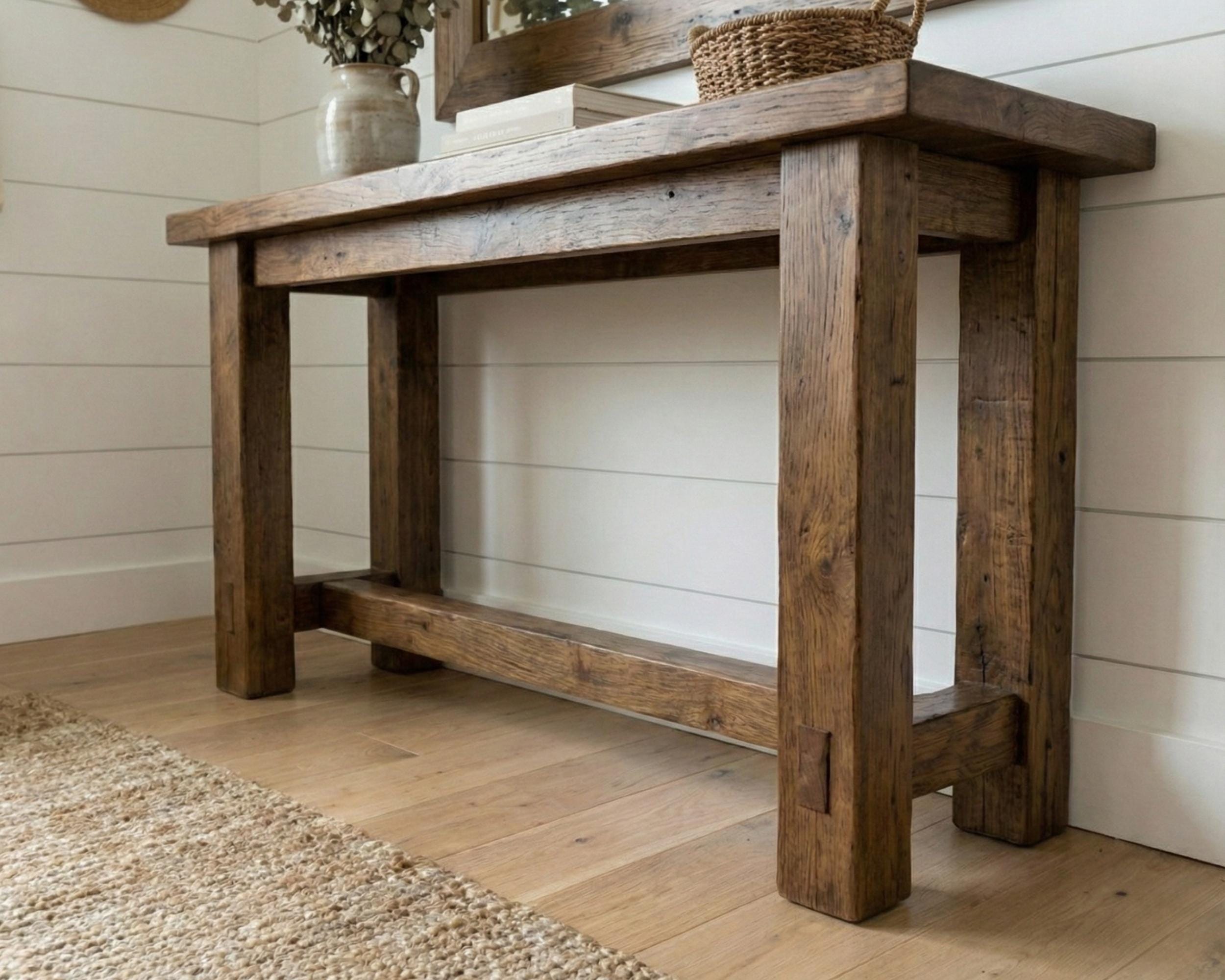 Rustic Solid Wood Console Table, Handmade Farmhouse Entryway Table ...