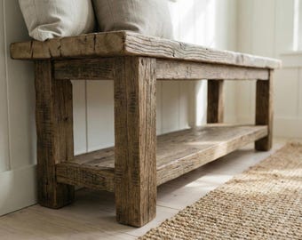 Handcrafted Reclaimed Wood Bench, Handmade Rustic Bench for Entryway