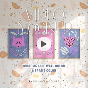 Video Frame Mockup | ISO DIN A Portrait (A1–A4) | 3 Thin Wood Frames, Shadow Overlay and Customizable Wall