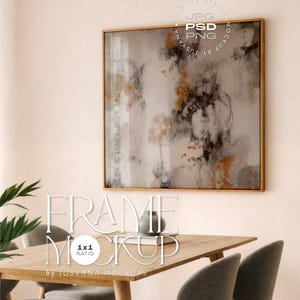 Fyrkantig affischrammodell, minimalistisk väggkonstdisplay, modern rammodell för PSD JPG PNG, matrumsinredning, förhållande 1:1, filnedladdning