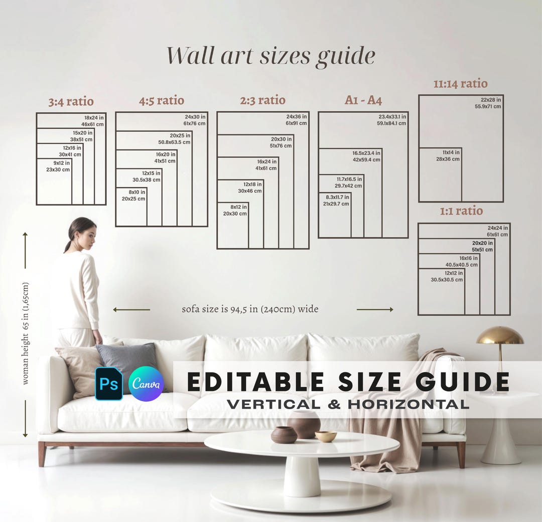 Wall Art Size Guide Mockup, Frame and Poster Size Chart, Horizontal ...