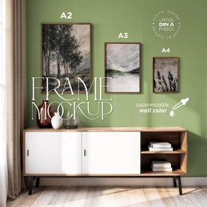 Wall art Size Guide, A2 A3 A4 Wall Art Comparison, Customizable Wall, Interior Display for Prints, PSD Smart Object, Digital Download