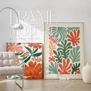 Double Wooden Frame Mockup, Poster and Wall Art Display, Neutral Interior Styled Scene, Photoshop PSD JPG, glass reflection