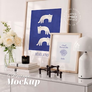 Poster mockup with 2 frames for wall decoration (PSD Smart Object, jpg, png)