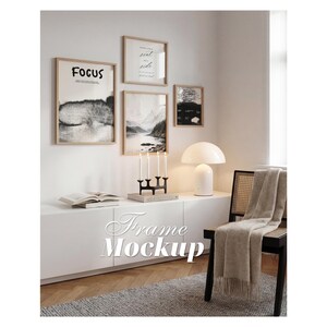 Gallery frame mockup: scandinavian living room, art gallery wall, multi-poster mockup (PSD file) 2x3 square size