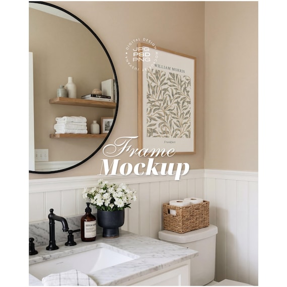 Bathroom frame mockups, Vertical Frame mockup PSD, 2:3 Print Mockup, Art and Poster Display, Digital Mockup for Prints, Instant Download