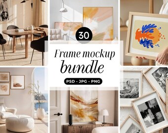 Frame Mockup Bundle PSD – 30 Wandbilder- und Poster-Mockups, moderne Inneneinrichtungsszenen, inklusive bearbeitbarer Varianten