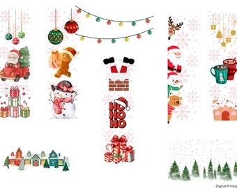 Christmas Bookmarks for Kids, Printable Holiday Bookmarks, Santa, Snowman, Instant Download