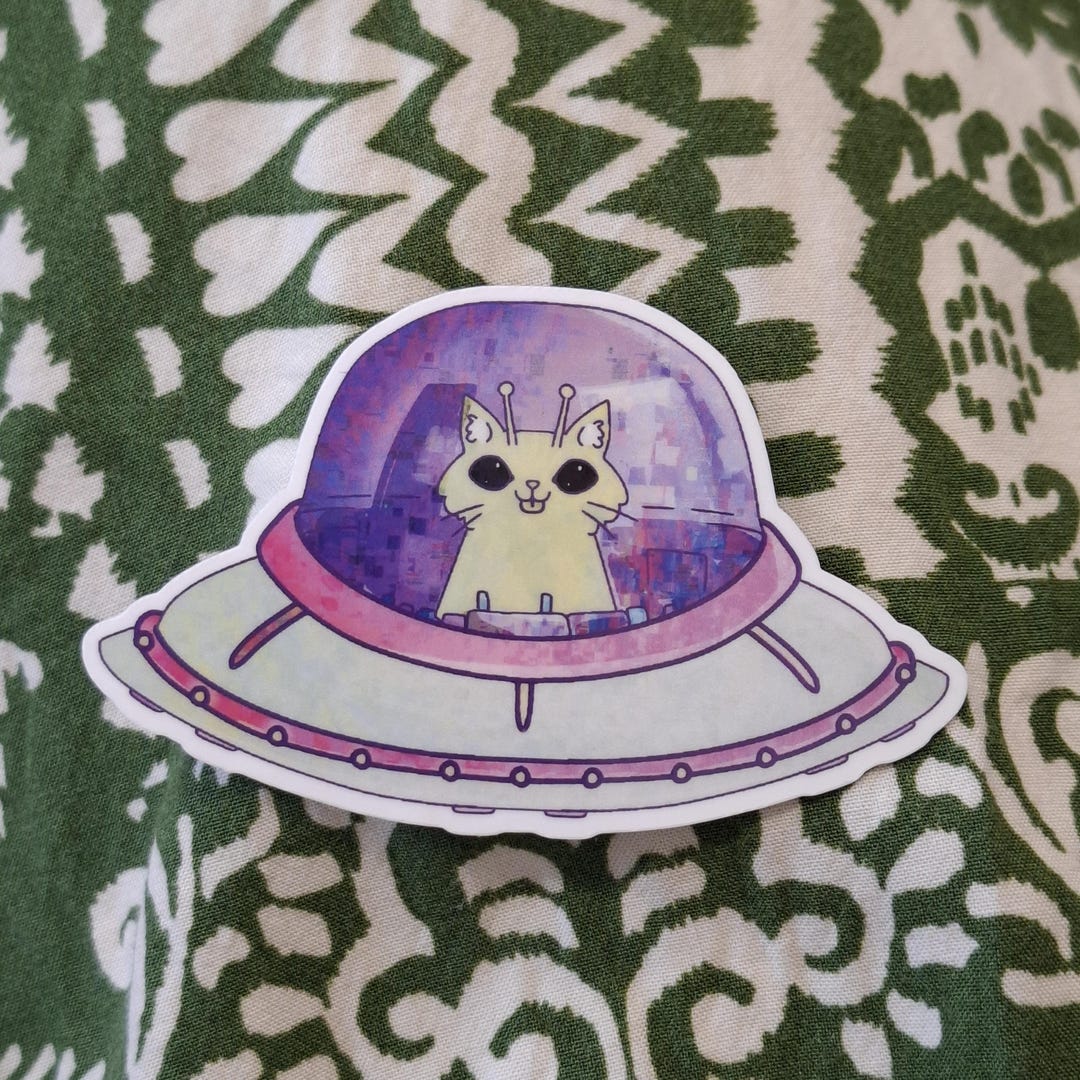 Space Alien Cat Sticker/gleeb Gnarp Cat Meme/glossy and Glitter Vinyl ...