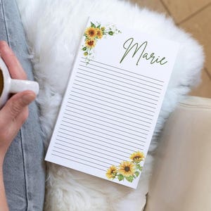 Personalized Sunflower Notepad: Custom Stationery, Magnet Option