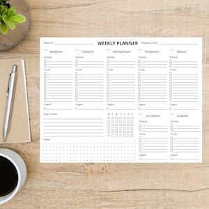 Weekly Planner Pad - Minimalist | Undated, Habit Tracker, Notes, 52 Tear off pages | Physical Productivity Pad Stay Organized & Productive