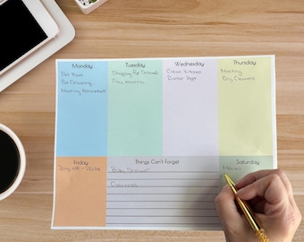 Weekly Planner Pad - Minimalist Color Block | Undated, Notes, 52 Tear off pages | Physical Calendar Pad to Stay Organized & Productive