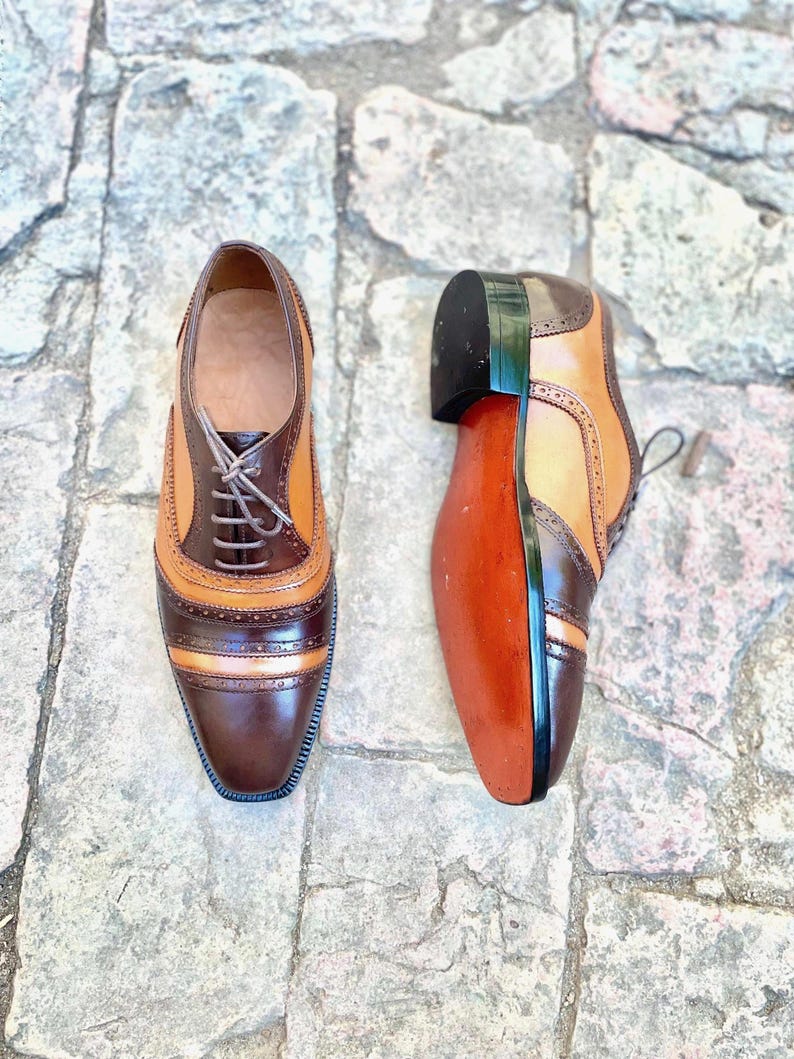 Handmade Leather Spectator Shoes | Men's Cap Toe Brogue Oxfords image 1
