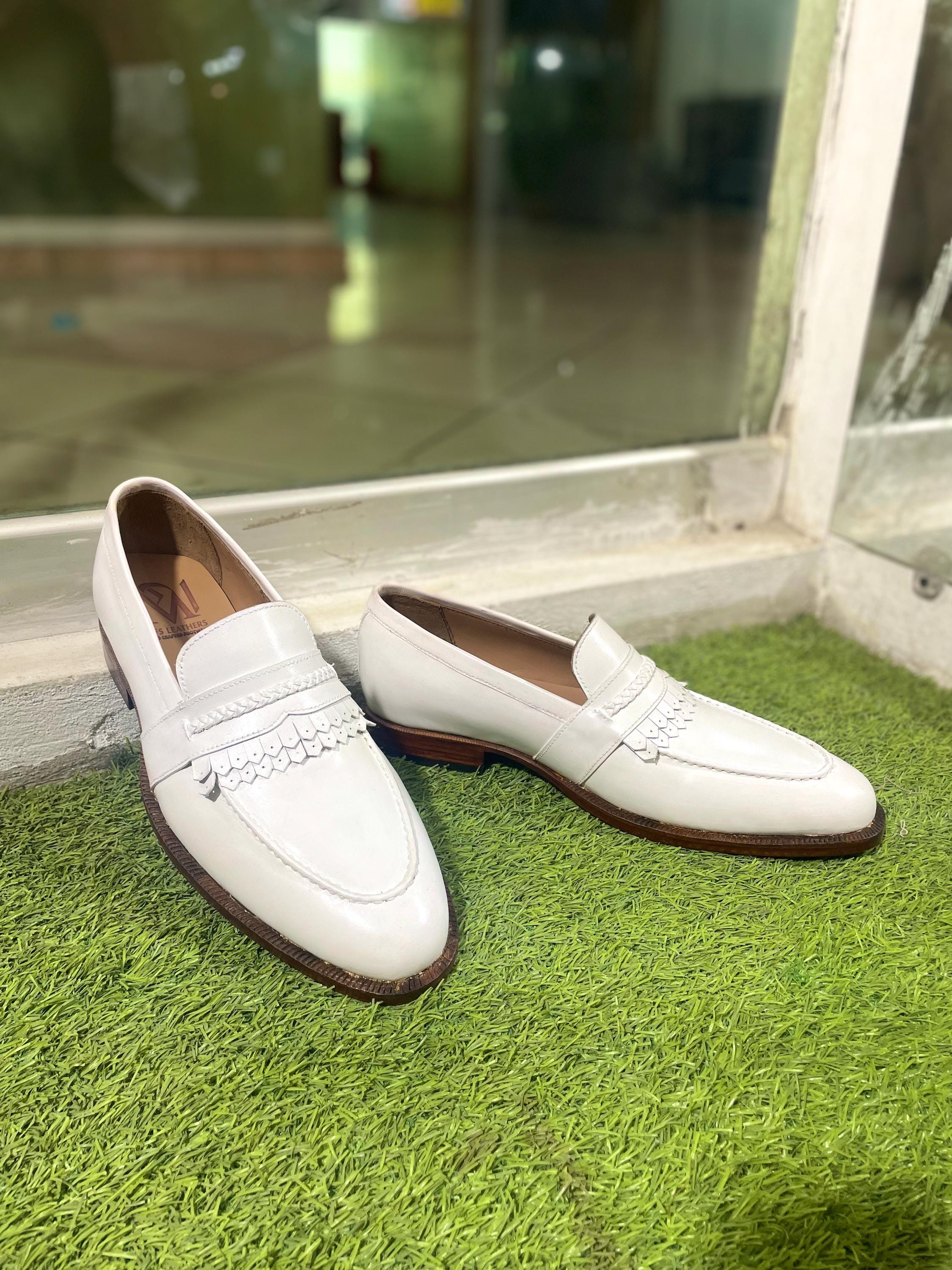 handmade men white leather moccasins shoe Men main image 3