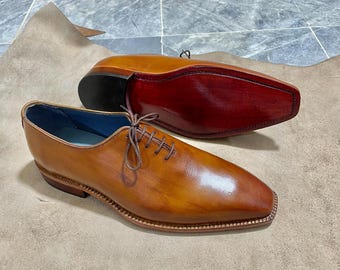 Zapatos Oxford artesanales de madera marrón texturizada / Zapatos de vestir de una sola pieza