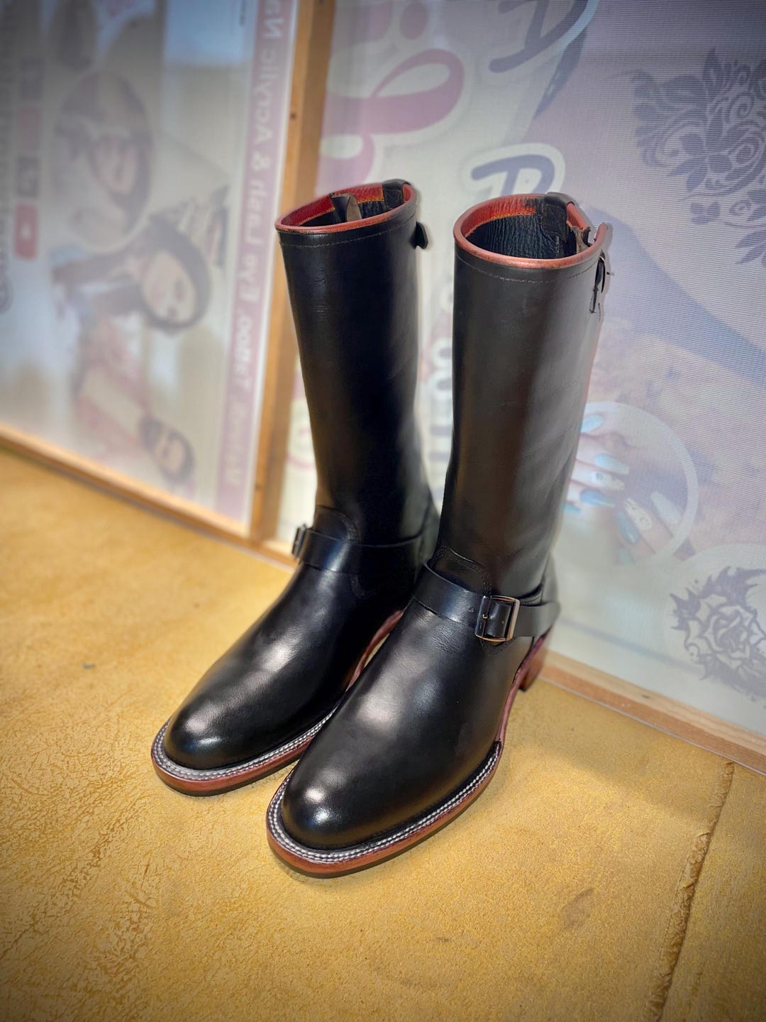 Vintage 1990s Men's Black Leather Biker Boots | Engineer Style - Etsy