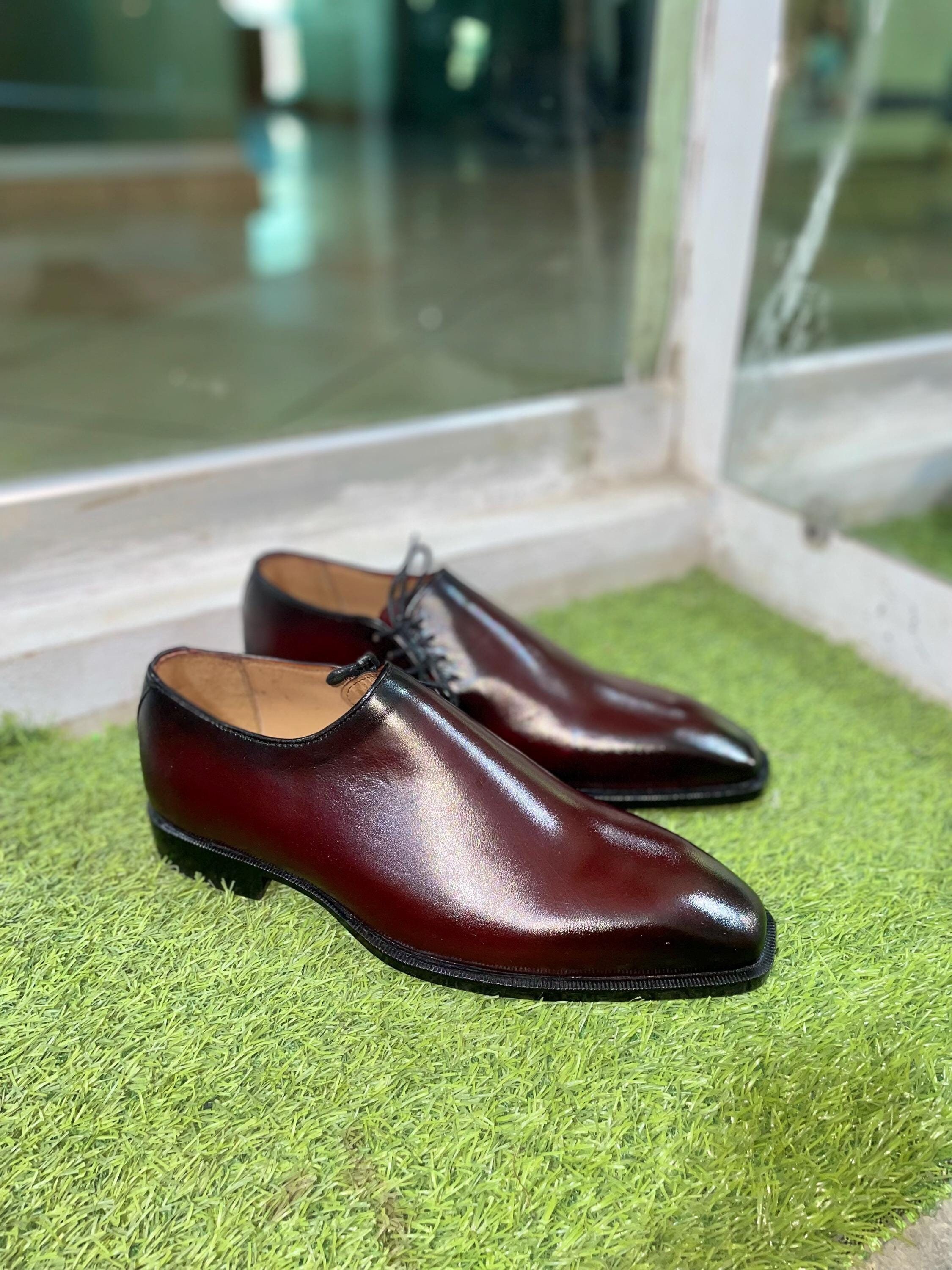 Bespoke Handmade Burgundy Oxford Shoes | Side Laces, Formal Dress Shoes Bespoke Handmade Burgundy Oxford Shoes | Side Laces, Formal Dress Shoes