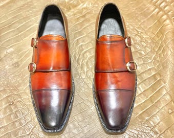 Handmade Leather Double Monk Strap Shoes – Elegant Formal Footwear