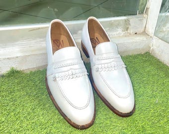 Handmade White Leather Moccasins | Bespoke Mens Luxury Footwear