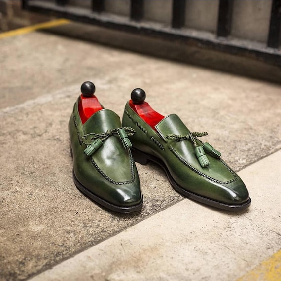 green dress shoes wedding Wholecut Green Patina Shoes for Men's Green Wedding Shoes