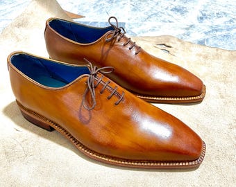 Handmade Brown Wooden Textured Oxford Shoes | Custom Whole-Cut Dress Shoes
