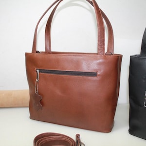 Bolso tote de piel color coñac - Bolso shopper grande extragrande para mujer, compatible con portátil