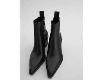 Handmade Black Leather Cowboy Boots | Pointed Toe Western Boots with Side Zipper