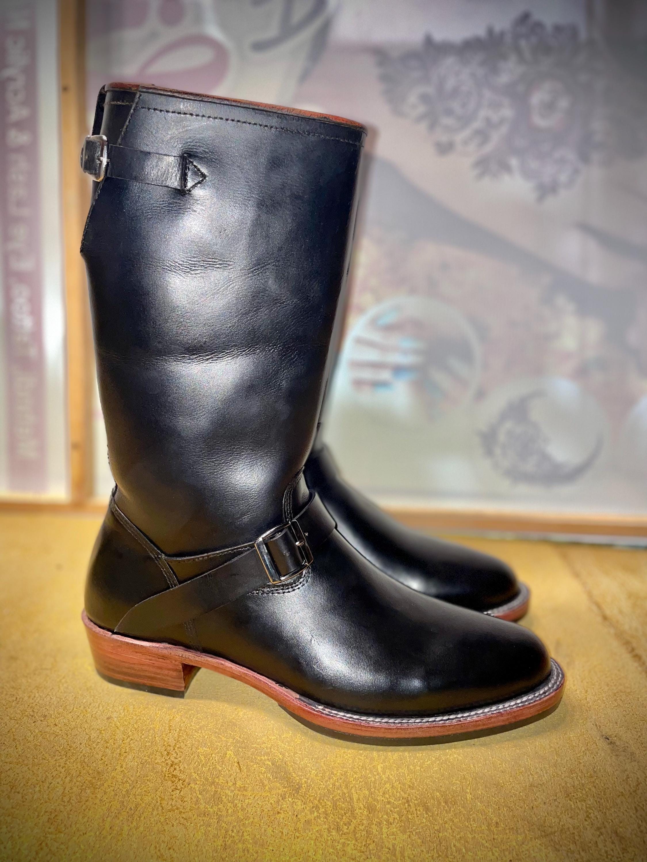 Vintage 1990s Men's Black Leather Biker Boots | Engineer Style - Etsy