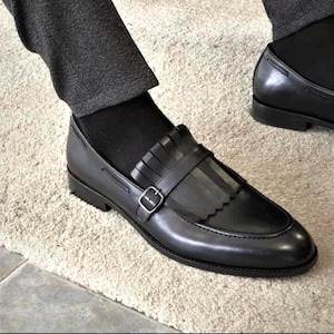 Black Handmade Bespoke Casual Loafers for Men | Custom Leather Loafers | Luxury Footwear image 1
