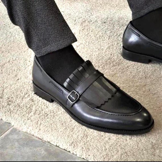 Black Handmade Bespoke Casual Loafers for Men | Custom Leather Loafers | Luxury Footwear