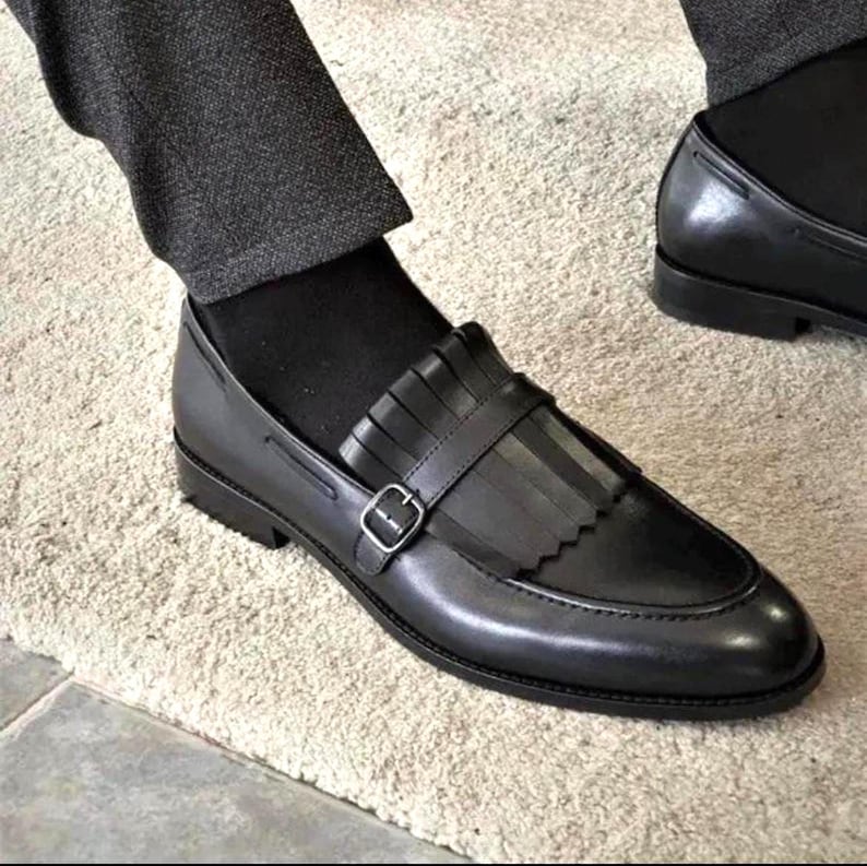 Black Handmade Bespoke Casual Loafers for Men | Custom Leather Loafers | Luxury Footwear image 1