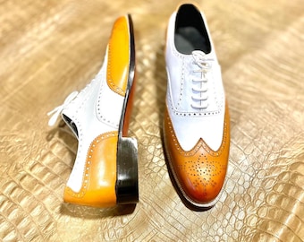 Handmade Two Tone Leather Oxford Brogues – Personalized Men's Shoes