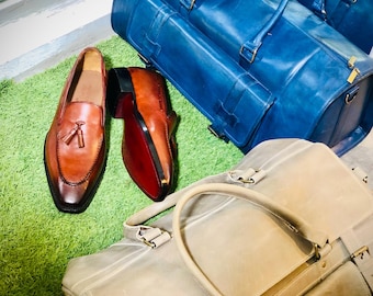 Handmade Brown Leather Tassel Loafers | Chiseled Toe Dress Shoes