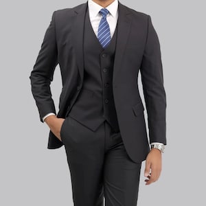 Schwarzer dreiteiliger Herrenanzug | Slim Fit Maßanzug | Bräutigam & Groomsmen Hochzeitsanzug | Maßgeschneiderte Abendgarderobe