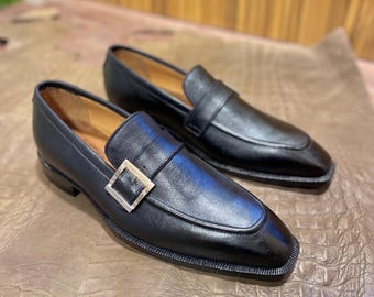 Mocasines de piel hechos a mano / Zapatos casuales sin cordones para hombre