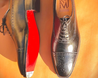 Zapatos Oxford de suela roja hechos a mano con puntera de acero