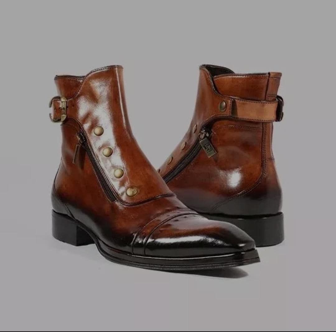 Handmade Brown Cap Toe Buckle Boots, Bots for Men - Etsy