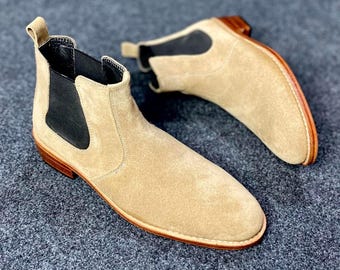 Handmade Suede Chelsea Boots for Men | Full Grain Leather Dress Boots