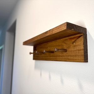 Shaker Peg Rack Shelf - Handmade wood shelf with hooks Peg shelf Rail shelf with pegs Peg hook shelf for entryway kitchen Coat towel rack