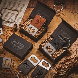 Custom Engraved Beer Bottle Opener Keychain - Personalized PU Leather Keychain, Unique Groomsmen Gift, Wedding Favor, Gift for Men
