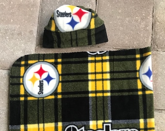 Pittsburg Steelers Plaid NFL Newborn baby fleece blanket & hat gift set 0-3 mo