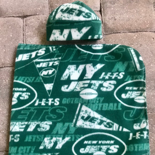 New York Jets NFL Newborn baby fleece blanket & hat gift set