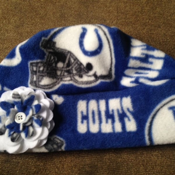 Indianapolis Colts Fleece Flower Hat - Sizes Newborn baby to Adults